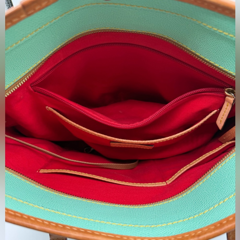 VTG Dooney & Bourke Bone Pebbled Leather Turquoise Cynthia Tote Shoulder Bag - Picture 15 of 17